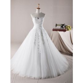 Eleganti abiti da sposa A-line in tulle pizzo con scollatura a cuore