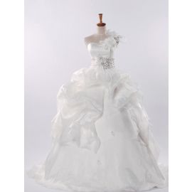 Glamour abiti da sposa monospalla bianco A-line con drappeggio