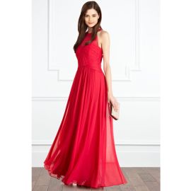 Eleganti abiti da sera increspati A-line in chiffon rosso lungo