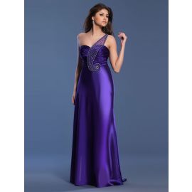 Glamorous una spalla Prom Dresses raso viola lungo