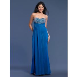 Eleganti abiti da ballo A-line lungo blu con scollo a cuore