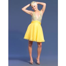 Eleganti mini abiti con scollo all'americana gialli