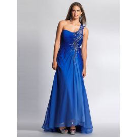 Glamorous una spalla Prom Dresses Chiffon blu senza schienale