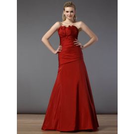 Eleganti abiti da sera increspati A-line taffettà rosso lungo