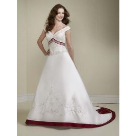 Noble bestcikte A-line abiti da sposa bianco rosso con maniche ad aletta