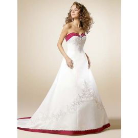 Glamour A-Line abito da sposa in raso bianco rosso con ricami